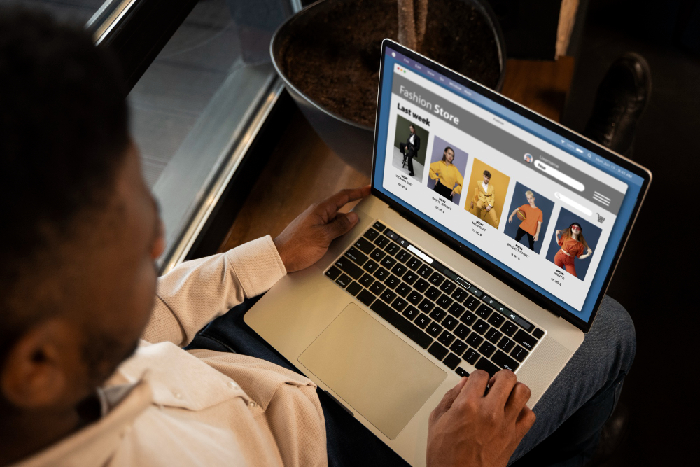 man looking at an online fashion store